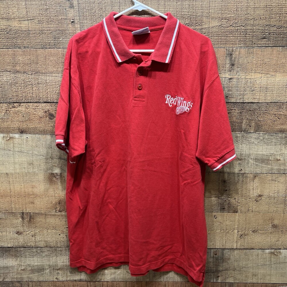 Majestic Vintage Detroit Red Wings Polo Shirt Short Sleeve Size XL